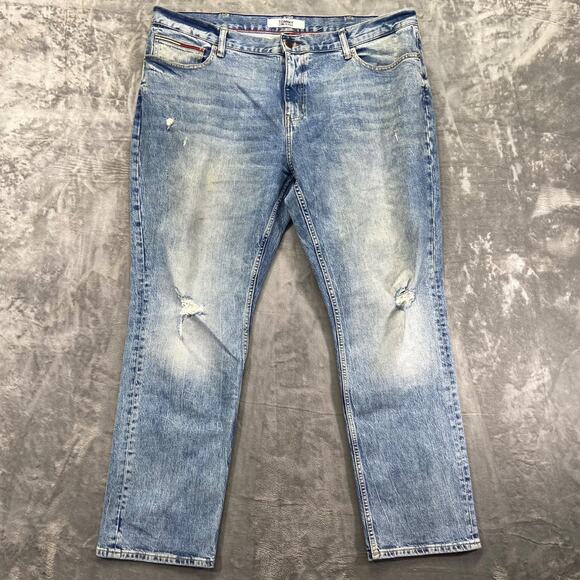 Tommy Jeans Distressed Straight Men's Jeans 40x32 Light Blue Denim - Picture 1 of 10